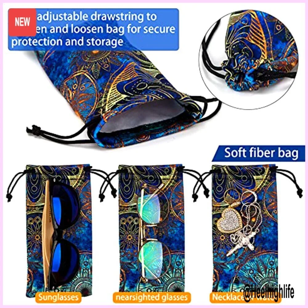 Soft Microfiber Glasses Case with Drawstring Closure and Cleaning Cloth